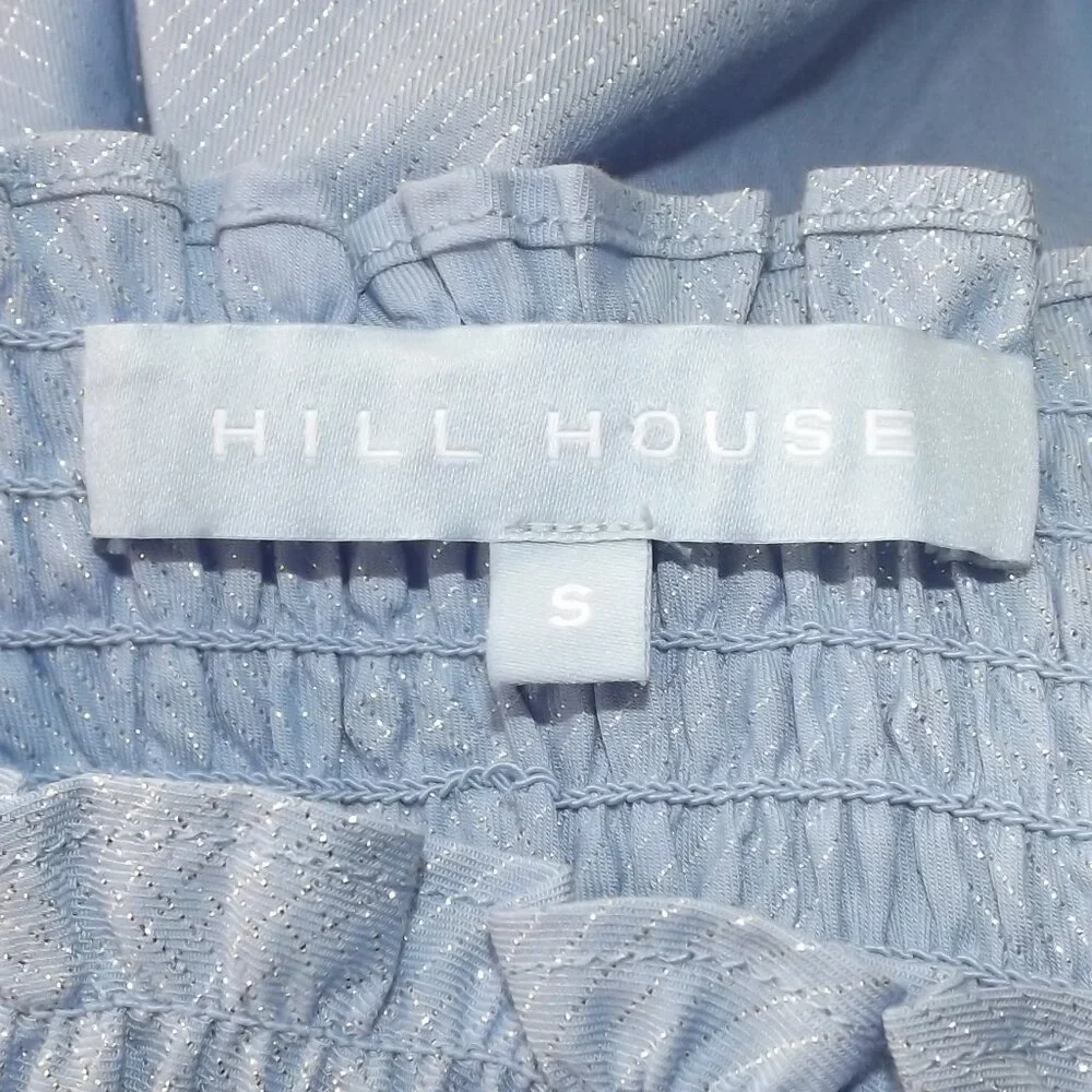 HILL HOUSE Mini Dress, S, Athena Nap, Powder Blue/Silver check, Smocking A-line - Picture 11 of 13